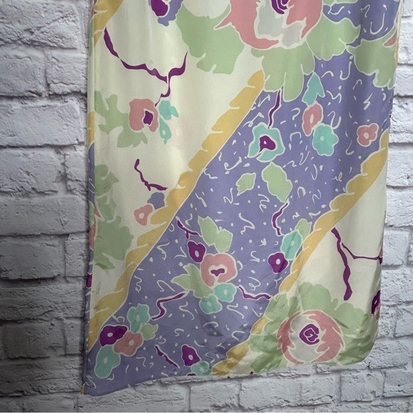 Vintage Oscar De La Renta Satin Pastel Floral Print Maxi Dress - Picture 7 of 13